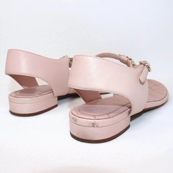 Chanel Quilted Logo 38 Baby Pink Flat T Strap Sandals Chain CC Logo - Picture 6 of 12